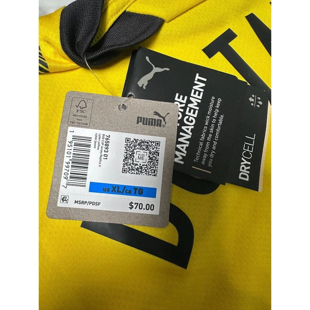 Puma BVB Borussia Dortmund DryCell Soccer Jersey Youth Kids XL Yellow NEW